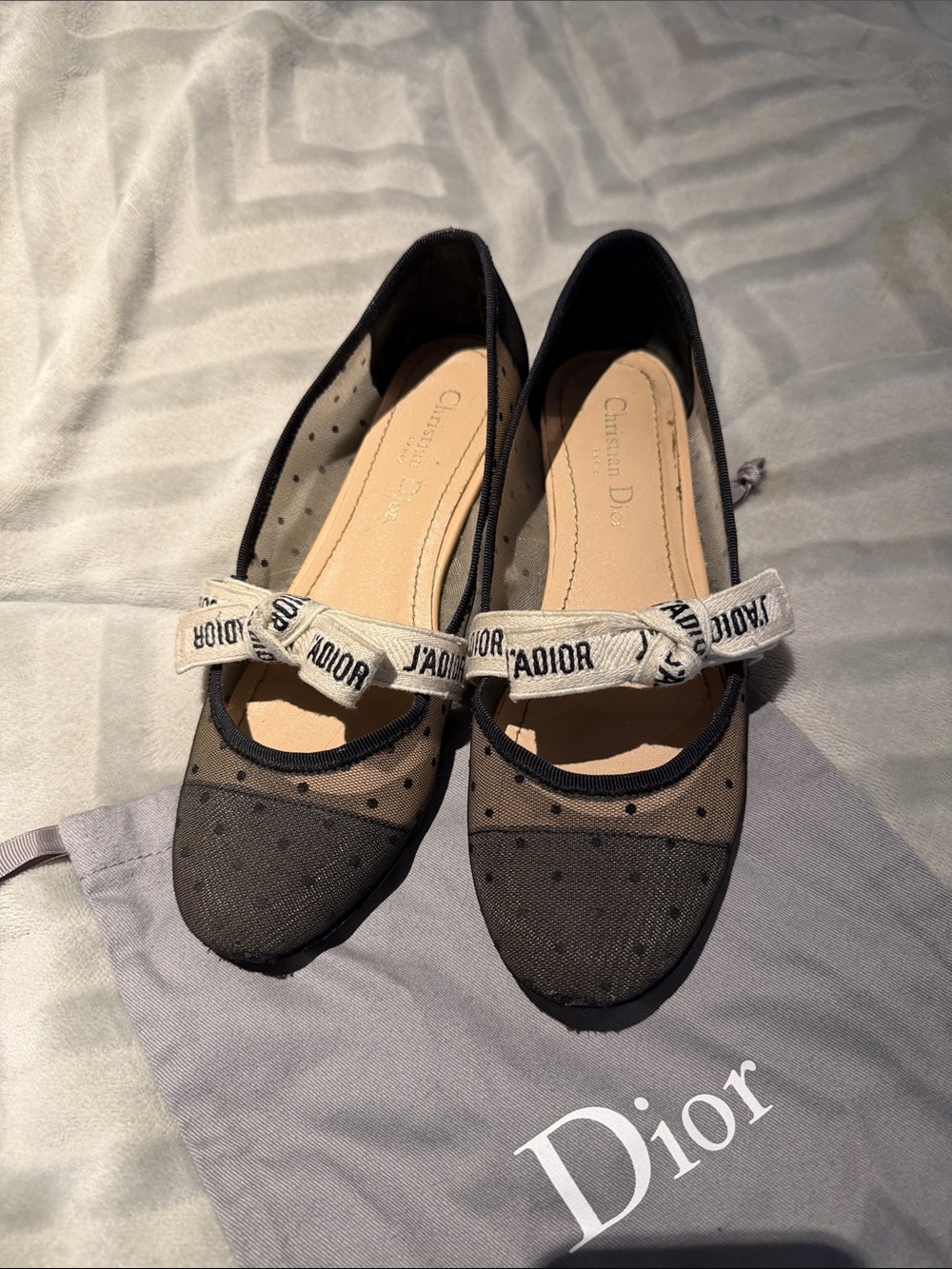 Dior authentic Black Sheer Mesh J'Adior Ribbon Ballet Flats